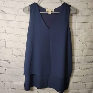 MICHAEL Michael Kors Tank Top Womens Small Blue V Neck Layered Hem Tunic Blouse